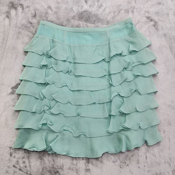 Vintage Y2K Marc by Marc Jacobs Skirt Womens 4 Mint Green Silk Ruffled Mini Tie - Picture 1 of 8